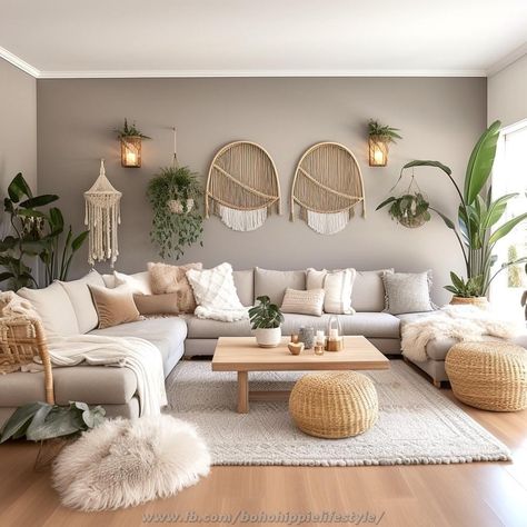 Design Home Kitchen, Bohemian Living Room Decor, Grey Couch Living Room, Boho Chic Living Room, Beige Living Rooms, Cosy Living Room, Boho Living Room Decor, Kitchen Home Decor, Home Aesthetic