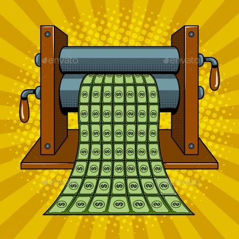 Printing machine prints money pop art style vector illustration. Comic book style imitation Money Printing Machine, Handout Design, Bitcoin Mining Hardware, Bitcoin Mining Rigs, Illustration Comic, Money Machine, Vector People, Graduation Project, Comic Book Style