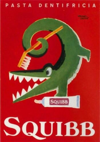 Herbert Leupin and Squibb toothpaste. Poster Grafico, Illustration Design Graphique, Italian Posters, Mid Century Illustration, Vintage Advertising Posters, Retro Advertising, Retro Ads, Poster Ads, Vintage Graphic Design