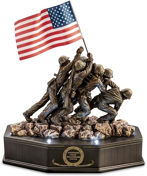 Amazon.com: 75th Anniversary of Iwo Jima Cold-Cast Bronze Marine Corps War Memorial Lighted Sculpture with The Names of The USMC Battles : Home & Kitchen Iwo Jima Memorial, Uss Iwo Jima Lhd 7, Uss Alabama Battleship Memorial Park, Iwo Jima, Military Memorabilia, 75th Anniversary, Light Sculpture, Marine Corps, Home Kitchen