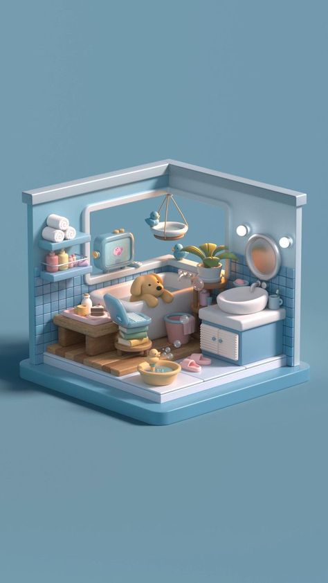 [object Object]... Isometric Rooms, Blender Ideas, Virtual Reality Art, Maya Modeling, Interior Design Renderings, 3d Modeling Tutorial, Blender Models, Cartoon House, Motion Graphics Inspiration