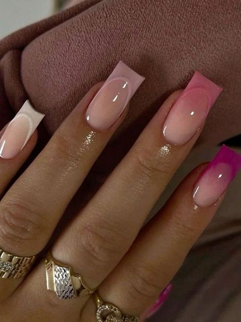 French Ombre Pink, French Tips Ombre, Pink Purple Gradient, Pink French Tip Nails, Purple Nail Art Designs, Pink French Tip, French Ombre, Purple Nail Art, Bright Summer Nails