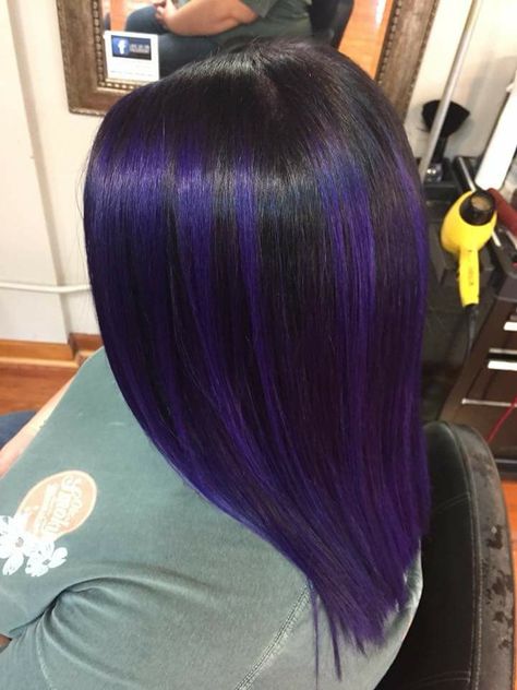 Black Fade Into Purple Hair, Black Into Purple Hair, Black Hair With Purple Roots, Purple Roots Black Hair, Purple Dip Dye Hair Black, Purple Highlights Black Hair, Black Hair With Purple Highlights, Emo Purple Hair, Black Fading Into Purple Hair