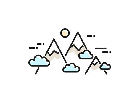 Mountains flat line peaks outline sky cloud sun mountain vector linear icon illustration Mountain Doodles, Doodles Simple, Mountain Vector, Mountain Drawing, 카드 디자인, Small Drawings, Easy Doodle Art, Easy Doodles Drawings, Mountain Dew