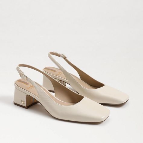 Square Toe Slingbacks, Slingback Low Heels, Summer Work Shoes, Ivory Heels, Square Toe Heels, Womens Summer Shoes, Shoe Inspo, Women's Heels, Slingback Heel