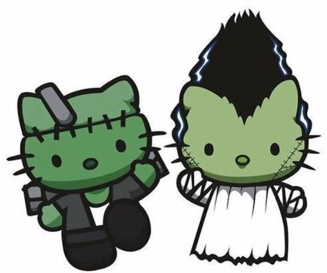 Hello kitty Frankenstein Bat Hello Kitty, Hello Kitty Bride Of Frankenstein, Zombie Hello Kitty, Hello Kitty Frankenstein, Hello Kitty Horror Characters, Zombie Cute, Zombie Hello Kitty Wallpaper, Kawaii Frankenstein, Hello Kitty Halloween Wallpaper