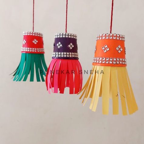 Paper Cup Lanterns For Diwali, Diwali Paper Decorations At Home, Diwali Activities For School, Easy Kandil For Diwali, Akashkandil For Diwali Handmade, Diwali Art Projects For Kids, Diwali Ideas For Preschool, Easy Diwali Lantern Craft For Kids, Diwali Kandeel Diy