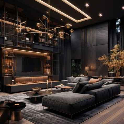 Design Interior Modern, Black Living Room, Luxury Living Room Design, Rustic Home Design, Dark Interiors, Interior Modern, Dream House Interior, Design Living Room, Design Living