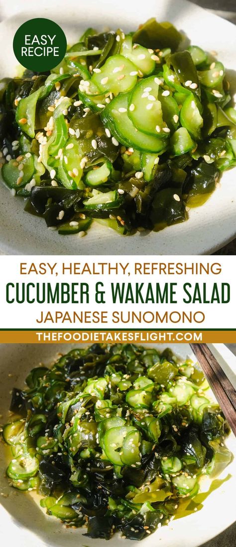 Healthy Seaweed Recipes, Keto Japanese Food, Wakame Salad Recipe, Seaweed Meals, Vegan Seaweed Recipes, Cucumber Seaweed Salad, Sunomono Cucumber Salad, Cucumber And Seaweed Salad, How To Make Seaweed Salad