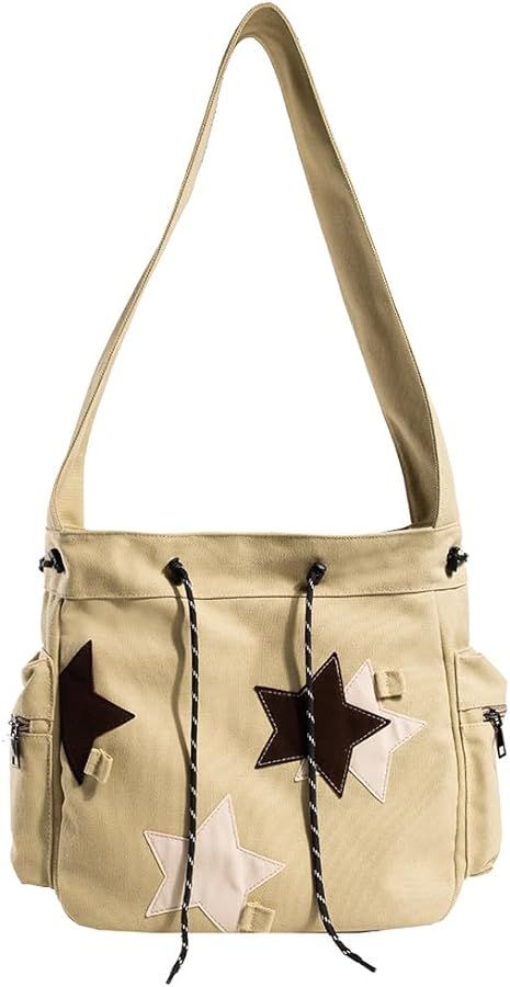 Amazon.com: Cute Kawaii Messenger Bag Canvas Crossbody Bag Aesthetic Shoulder Bag for Women Men Flap Messenger Bag with Pockets : Clothing, Shoes & Jewelry Vintage School Bag, Cute Messenger Bags, Idk Aesthetic, Bailey Bass, Fancy Purses, Star Bag, Cute Crossbody Bags, Studio Bag, Travel Crossbody