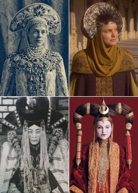 Inspirations<<<that is really cool! I love seeing where some of these things come from. Padme Amidala Outfits Clone Wars, Star Wars Senator Outfit, Queen Amidala Costume, Galactic Senate, Padme Amidala Costume, Star Wars Padme Amidala, Amidala Star Wars, Star Wars Style, Padmé Amidala