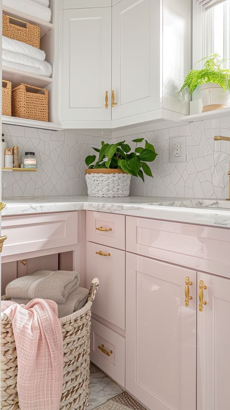 Elevate your laundry room from functional to fabulous with our curated collection of 44 elegant laundry room ideas that exude timeless style and sophistication. Dive into a world of chic design elements, luxurious finishes, and clever organizational solutions that will transform your laundry room into a space you'll love spending time in. Chic Laundry Room Ideas, Pink Laundry Room, Chic Laundry Room, Elegant Laundry Room, Unicorn House, Pink Laundry Rooms, Boho House Decor, Future Bathroom, Girly Bathroom