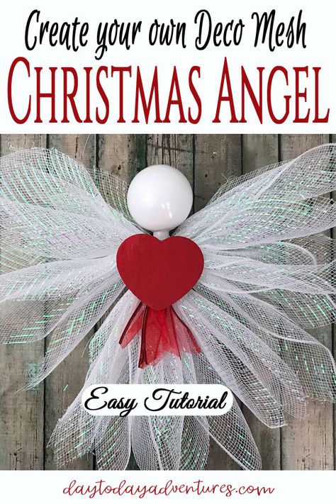 Tutorial to make a Deco Mesh Angel. Make these in any size for wreaths or tree toppers #Christmas #angel #crafts #Christmascrafts #diy Tulle Angels Diy, Tulle Trees, Angels Crafts, Clothespin Wreaths, Angel Tutorial, Angel Ornaments Diy, Peppermint Wreath, Xmas Angels, School Wreaths