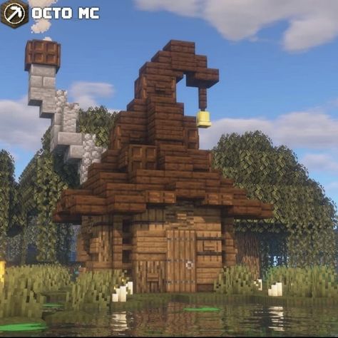 Minecraft Goblin House, Halloween Themed Minecraft Builds, Minecraft Witch Hut Ideas, Entryway Ideas Minecraft, Minecraft Seating Area, Swamp Builds Minecraft, Halloween House Minecraft, Minecraft Nature Ideas, Halloween Minecraft Houses