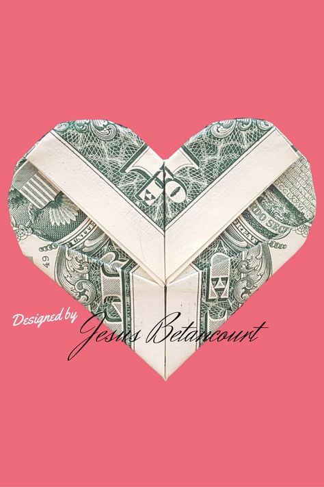 Designer:  Jesus Betancourt In this video Instructions  I will show you how to fold a Beautiful Heart using one US dollar bill.  Very Easy, Step by step. How To Fold Dollar Bills Into Hearts, Origami Heart From Dollar Bill, Folding Money For Easter, Fold A Dollar Into A Heart, Creative Ways To Fold Money, Fold Dollar Into Heart, Origami Heart Dollar Bill Tutorial, Money Origami Heart Step By Step, How Do You Make A Heart Out Of Money