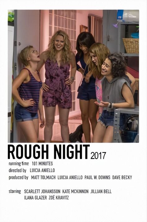 Rough Night Movie Poster, Zoe Kravitz Rough Night, Prom Night Movie, Rough Night Movie, Rough Night, Night Movie, Polaroid Posters, Night Film, Movie Card