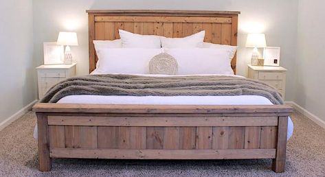 Farmhouse Canopy Beds, Basic Bed Frame, Rustic Platform Bed, Platform Bed Plans, Modern Farmhouse Bedding, Diy Loft, Bed Frame Plans, Simple Bed Frame, Farmhouse Bed