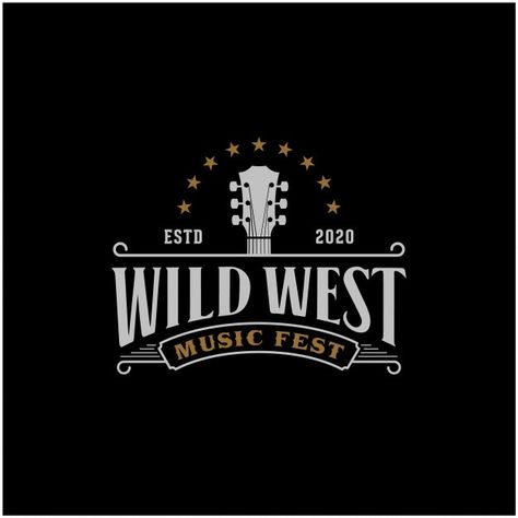 Country Guitar, Western Logo, Guitar Vector, Music Logo Design, Festival Logo, Country Music Festival, Western Vintage, Construction Logo, Music Fest