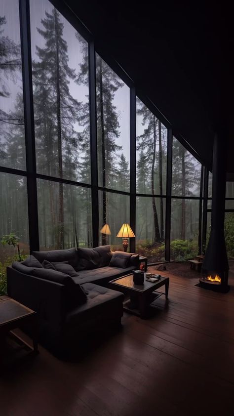 Love The Rain, Spotify Link, Rain Sounds For Sleeping, Cabin Aesthetic, Rain Sounds, Modern Cabin, Forest House, Cozy Cabin, Cabins In The Woods