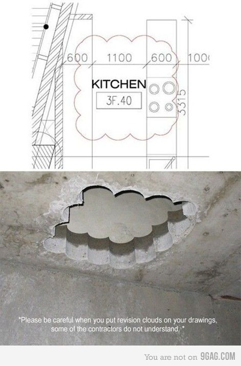 "Please be careful when you put revision clouds on your drawings, some of the contractors do not understand" http://9gag.com/gag/200401/ Architect Jokes, Architecture Fails, Photo Ramadan, Architecture Memes, Friday Pictures, Engineering Humor, Architecture Life, Bad Design, Friday Humor