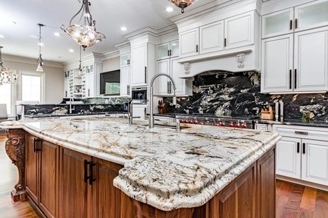 Granite Kitchen with Ogee Edge and Backsplash Bullnose Edge Countertop, Countertop Edge Profiles, Granite Countertop Edges, Granite Edges, Ogee Edge, Edge Profile, White Countertops, Granite Kitchen, Fish Camp