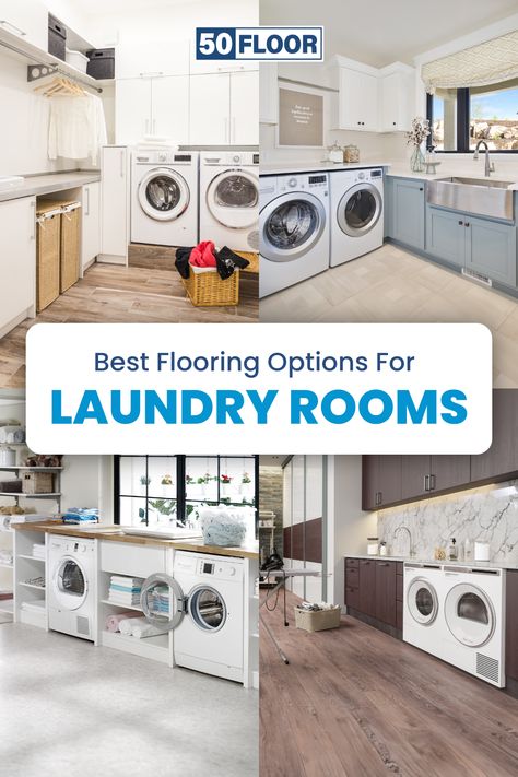 Have you been wondering about the best flooring for laundry rooms? When it comes to selecting laundry room flooring, you want something that's easy to clean and maintain, while also being attractive and durable. Check out our recommendations for the best type of flooring for laundry rooms! #LaundryRoomDesign #LaundryRoomFloors #HomeDesign Laundry Room With Hardwood Floors, Porcelain Tile Floor Laundry Room, Laundry Room Flooring Ideas, Laundry Room Floor Ideas, Room Floor Ideas, Flooring Ideas Vinyl, Laundry Room Floor, Type Of Flooring, Laundry Room Tile