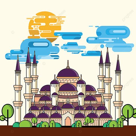 Turkey Mosque, Sultan Mosque, Mosque Vector, Free Vector Illustration, Psd Background, Blue Mosque, Blue Sky Background, Line Background, Background Banner