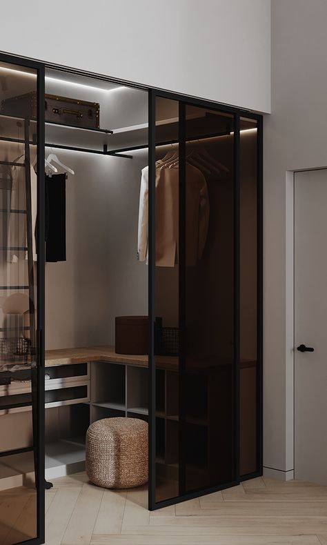 Clothing Room Ideas, Walk In Closet Doors, Luxury Closet Doors, Walk In Closet Door, Transparent Closet, Walking Closet Ideas, Dressing Room Door, Closet Door Ideas, Glass Closet