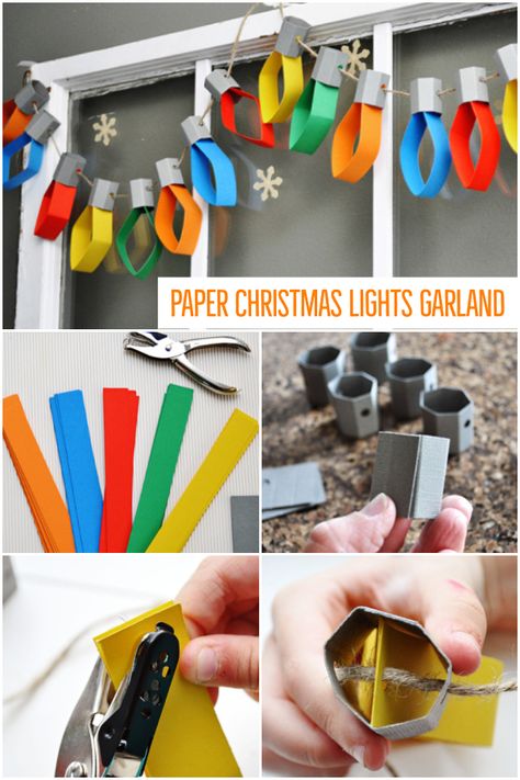 Paper Christmas Lights Garland, Paper Christmas Lights, Old Fashioned Christmas Lights, Christmas Light Garland, Craft Garland, Garlands Christmas, Diy Garlands, Classroom Christmas Decorations, Christmas Lights Outside