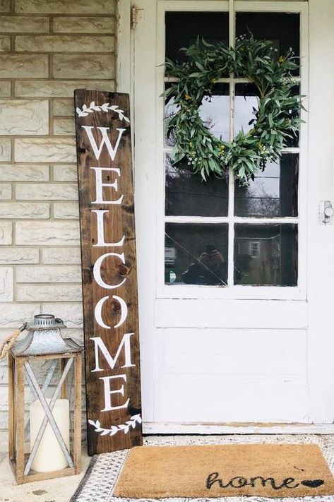 Front Porch Decor Ideas, Welcome Signs Front Door, Outdoor Welcome Sign, Summer Decorations, Front Porch Signs, Wooden Welcome Signs, Porch Welcome Sign, Spring Decorating, Front Porch Decor