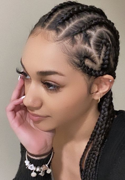 braiding styles Masculine Braids For Women, Masc Braids, Masculine Braids For Long Hair, Braids To Wear Under Helmet, Braids And Baseball Caps Black Women, Braid Cuffs Hairstyles, Braid Cuffs, Heart Braid, Ear Tattoo