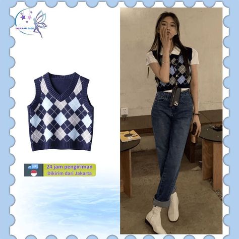 12$ Po... Check more at PrettyTikTok.com Kemeja Style, Sweater Vest From Meesho, Polo Crop Top Outfit Korean, Sweater Vest Korean, Tomboy Hair, Ootd Korean Style, Hair Style Korea, Style Korea, Aesthetic Stuff