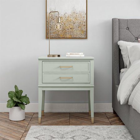 Take note: you can organize your living space and get the style you ~deserve~ with the CosmoLiving by Cosmopolitan Westerleigh End Table. The sophisticated design is accented by trendy gold hardware for a bold Cosmolicious look that were diggin. Here are the deets: the drawer front looks like two drawers but gives you all the space to store larger items out of sight while the spacious table top provides room for all of your obsessories. All four wooden sides are finished and available in multipl Green Nightstands, Matching Nightstands, Bedside Table Design, Bed Side Table, End Tables With Drawers, Cosmoliving By Cosmopolitan, Modern Bedside Table, Matching Furniture, Traditional Bedroom