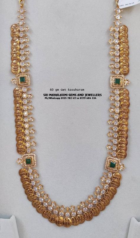 Polki diamond Lakshmi kasu haram photo Kasu Haram, Floor Showroom, Haram Designs, Long Haram, Gold Jewelry Simple Necklace, Gold Mangalsutra Designs, Beautiful Gold Necklaces, Gold Necklace Indian Bridal Jewelry, Jewelry Set Design