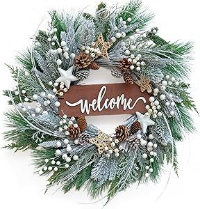 Winter Front Porch Decor After Christmas, January Wreaths For Front Door Winter, Winter Wreaths After Christmas, January Wreath Ideas, Winter Door Wreaths, Winter Front Door Decor, January Wreath, Winter Wreaths For Front Door, Spruce Wreath