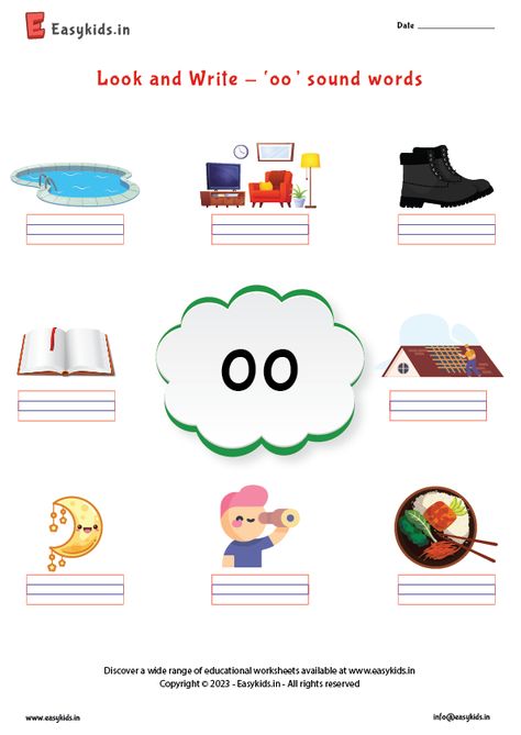 Phonic Charts, Phonic Sounds, Oo Sound, Oo Words, Phonics Lesson Plans, Phonics Learning, Digraphs Worksheets, Phonics Chart, Phonics Sounds