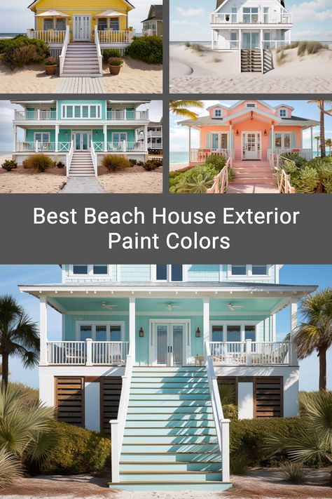 Looking to update your beach house exterior? Dive into these stunning paint colors designed to enhance your coastal curb appeal and withstand the harsh seaside elements. #BeachHouseStyle #ExteriorDesign House Colors Exterior Coastal, Key West Style Homes Exterior Paint Colors, Florida Home Exterior Colors, Coastal Exterior House Color Ideas, Tropical Exterior House Colors, Beach House Paint Colors Exterior Home, Beach Exterior House Colors, Florida House Colors, Beach House Colors Exterior