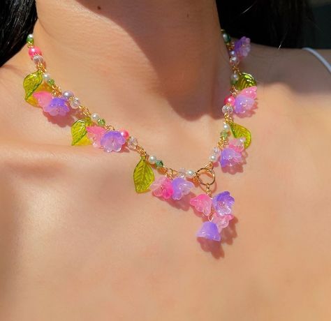 Glass Flower Necklace, Lily Of The Valley Necklace, Bellflower Necklace, Fairy Lily, Garden Lily, Flower Bead Necklace, Fairy Accessories, Lily Of The Valley Flowers, Fairy Aesthetic