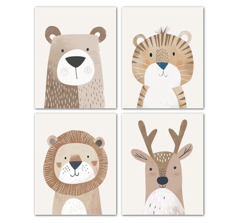 PRICES MAY VARY. These cute animal pictures are designed and coordinated for baby rooms and children's rooms in light natural tones, neutral colors, gray and beige colors. Baby room idea - Create a friendly and cozy room for children with these cute Africa safari animal posters. These unique happy baby animal motifs will make you and your children smile. The prints are very high quality and the premium paper is thick and strong. The pictures have no odor and are perfect for children's rooms. Bir Jungle Animals Pictures, Safari Theme Nursery, Animal Mural, Safari Print, Baby Room Design, Animal Posters, Room Decorations, Playroom Decor, Animal Nursery