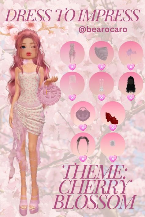 #outfits #outfitsideas #outfitsfashion #outfitsdesign Cherry Blossom Outfit Dress To Impress, Cherry Blossom Dress To Impress Outfit, Di Cherry Blossoms Outfit, Cherry Blossoms Dress To Impress Theme, Dti Outfits Ideas Theme Spring, Dti Theme Cherry Blossoms, Dti Theme Florals, Dress To Impress Theme Cherry Blossoms, Cherry Blossom Dti Outfit