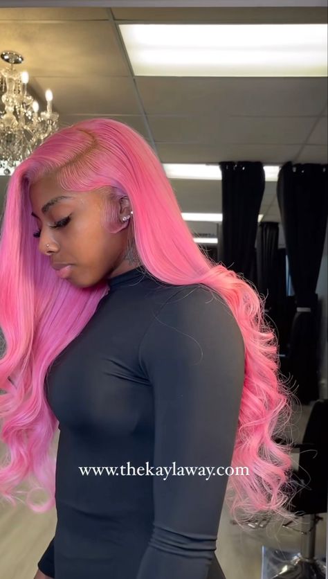 Side Part Install, Lace Install, Pink Lace Front Wig, Pink Lace Front, Deep Side Part, Frontal Wig Hairstyles, Creative Hair Color, Black Ponytail Hairstyles, Dyed Hair Inspiration