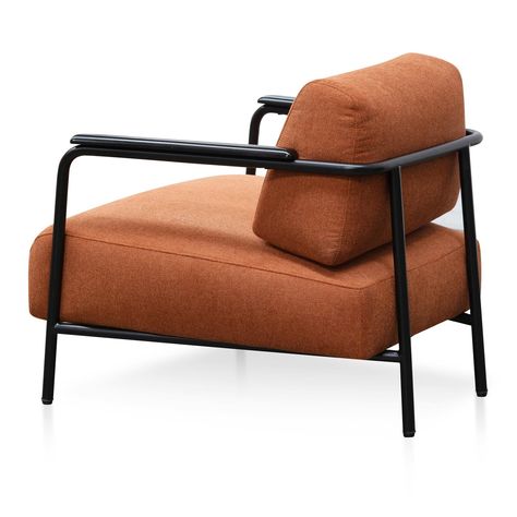 Reeves Fabric Armchair - Rock Grey with Black Legs | Interior Secrets Burnt Orange Fabric, Fabric Lounge Chair, Velvet Lounge, Minimal Living, Sofa Storage, Ottoman Sofa, Fabric Armchairs, Orange Fabric, Black Legs