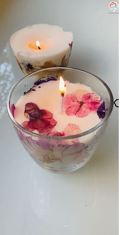 Pressed Flower Candle - 2MonkeysandMe Pressed Flowers Candles, Pressed Flower Candles, Weaning Breastfeeding, Candle Hack, Diy Flag, How Much Sugar, Breastfeeding Foods, Orange Candle, Flowers Candles