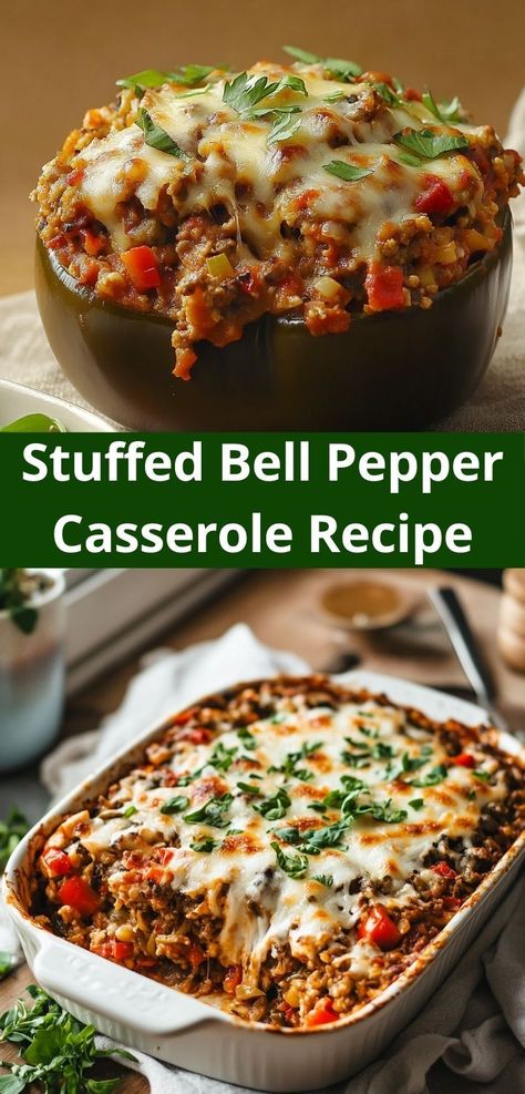 Craving a comforting dish that everyone will love? This Stuffed Bell Pepper Casserole combines savory beef and vibrant peppers in a single, hearty meal. Enjoy a satisfying dinner without the fuss of individual servings. Sweet Pepper Casserole, Stuffed Green Pepper Recipes Easy, Recipe Using Bell Peppers, Undone Stuffed Pepper Casserole, Unstuffed Stuffed Peppers, Bell Pepper Casserole Ground Beef Rice, Stuffed Bell Pepper Recipes Ground Beef, Bell Pepper Casserole Ground Beef, Keto Stuffed Pepper Casserole