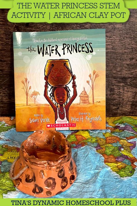 8 The Water Princess STEM Activity Ideas and African Clay Pot Craft. I have 8 The Water Princess STEM activity ideas and my African clay pot craft. Also, look at my science activity Easy DIY Water Filter. National Princess Day is November 18th. But I'm highlighting a different kind of princess entirely - The Water Princess. The Water Princess is a lovely book based on the childhood experience of Georgie Badiel.It takes place in Africa.And is the story of the long trek for water. Africa Activities For Kids, Pot Craft Ideas, Water Princess, Princess Day, Princess Activities, Africa Craft, Summer Camp Themes, Pot Craft, Art Books For Kids