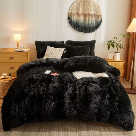 Down Comforter Bedding, Black Comforter Sets, Plush Comforter, Black Bed Set, Faux Fur Bedding, Fur Comforter, Velvet Bedding, Fluffy Comforter, Plush Bedding