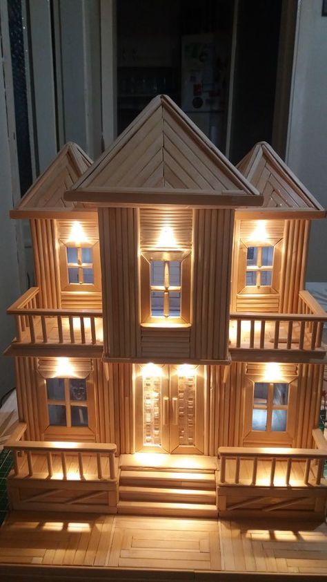 Popsicle Stick Houses Easy, Popsicle Sticks House, Popsicle Stick House, Popsicle House, Popsicle Stick Crafts House, Popsicle Stick Houses, Fairy House Crafts, Woodworking Plans Beginner, Doll House Plans