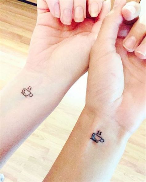 Small Bff Tattoos, Small Best Friend Tattoos, Coffee Cup Tattoo, Tea Tattoo, Eyeball Tattoo, Cute Matching Tattoos, Cup Tattoo, Coffee Tattoo, Small Girly Tattoos