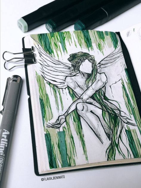 Fairy Pen Drawing, Fairy Sketch Ideas, Nature Fairy Drawing, Evil Fairy Drawing, Artline Pen Drawing, Fairy Drawings Aesthetic, Fairy Aesthetic Drawing, Fairy Art Drawing Sketches Beautiful, Fairy Drawing Sketches