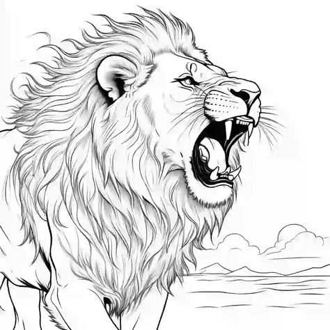 Lion Roaring Drawing Sketch, Lion Drawing Reference, Roaring Lion Drawing, Dragon Eye Drawing, Lion Coloring, Nemean Lion, Lion Coloring Pages, Lion Sketch, Lion Tattoo Sleeves